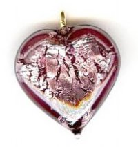 1 13x13x6mm Amethyst with Foil Lampwork Heart Pendant